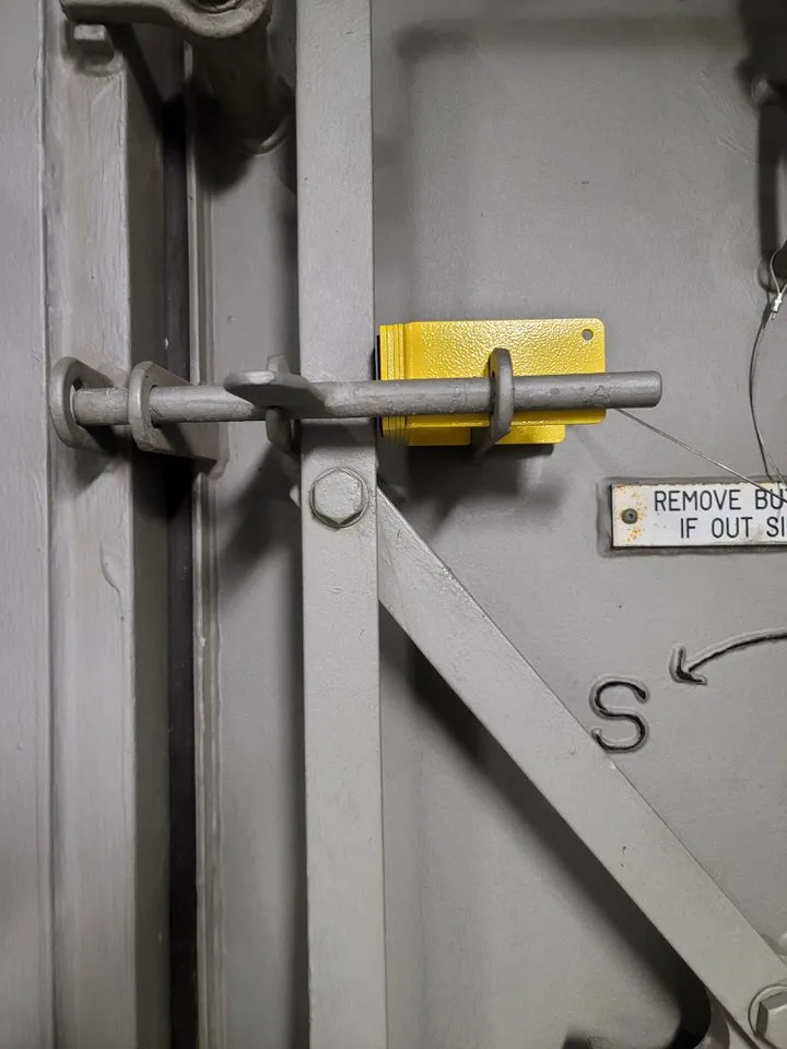 Easi-Block Mech Stop installed on a watertight door